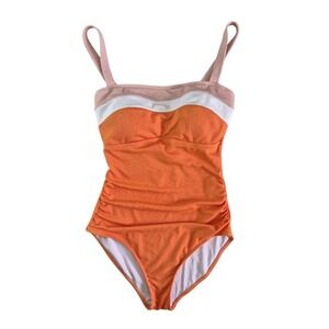 Aidonger Womens Ribbed Colorblock One Piece Swimsuit Orange Pink White Size M